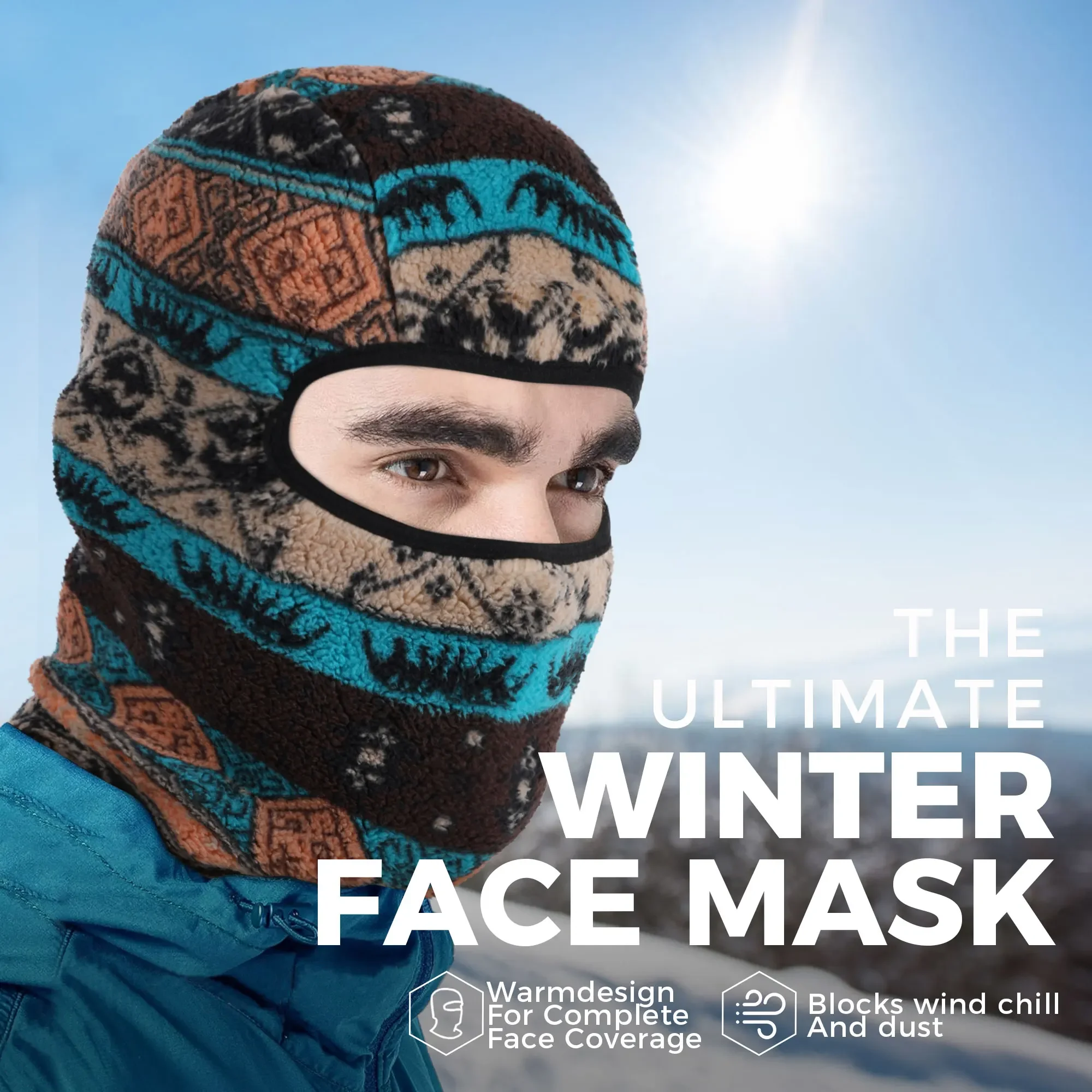 Winter Fleece Balaclava Cold Weather Ski Full Face Cover Thermal Windproof Mask Sports Hood Cap Hiking Cycling Bike Neck Warmer
