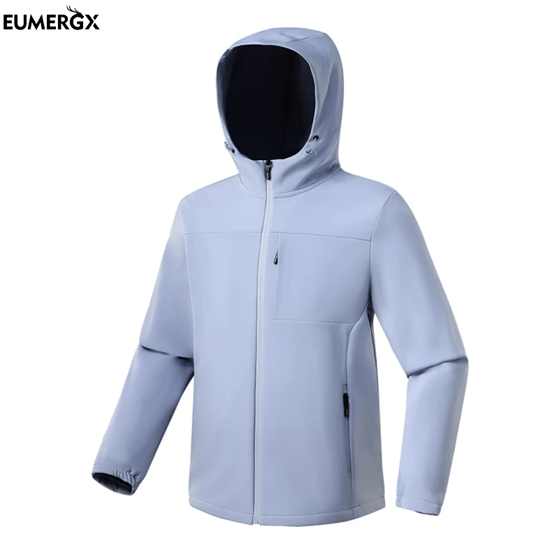 EUMERGX Waterproof Fleece Jacket Men Windproof Thermal Soft Shell Coat Outdoor Hiking Camping Climbing Trekking Windbreaker