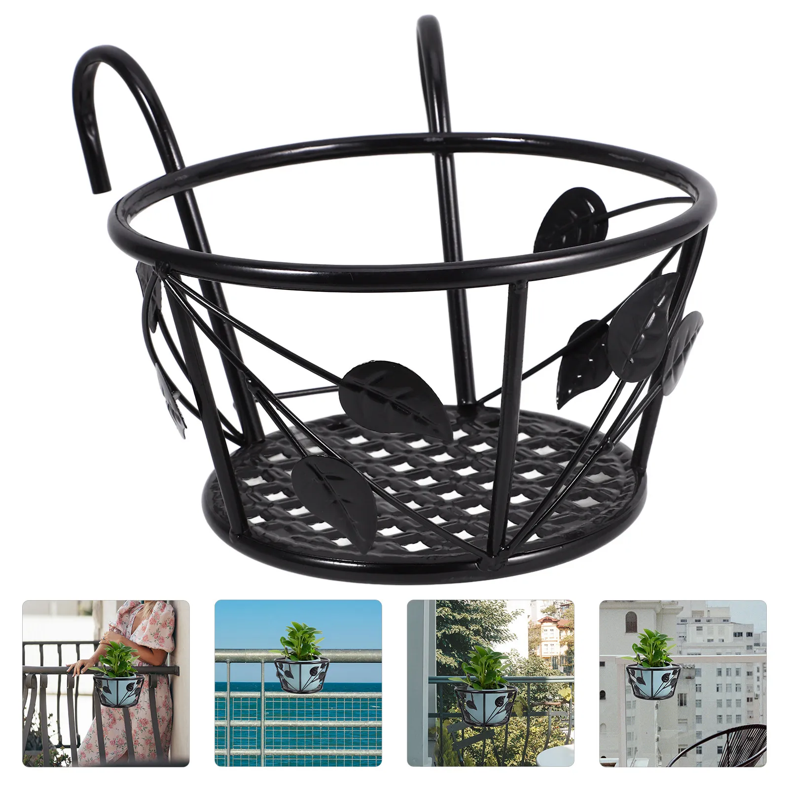 

Подвесная корзина-кашпо для перил, черная металлическая подставка для цветов, для сада, балкона, патио, для демонстрации растений