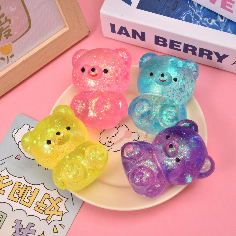 Fidget Bear Toy Squishys Glitter Gummy Bear Small Cute Animal Anti Stress Fidget Splat Decompressions Vent Squeeze Toy