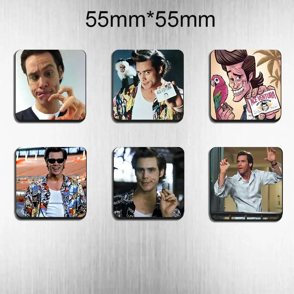 Abstract humor Jim Carrey Ace Ventura  Black Square Plastic Fridge Magnet, for Magnetic, No Trace Left, Durable, Smooth Textured
