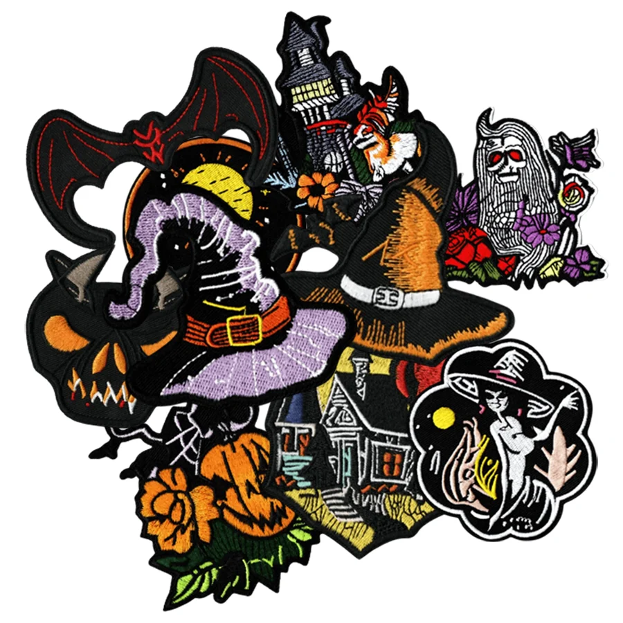 

Wholesale Halloween Embroidered Spooky Pumpkin Bat Iron On Patch For Coat And Backpack