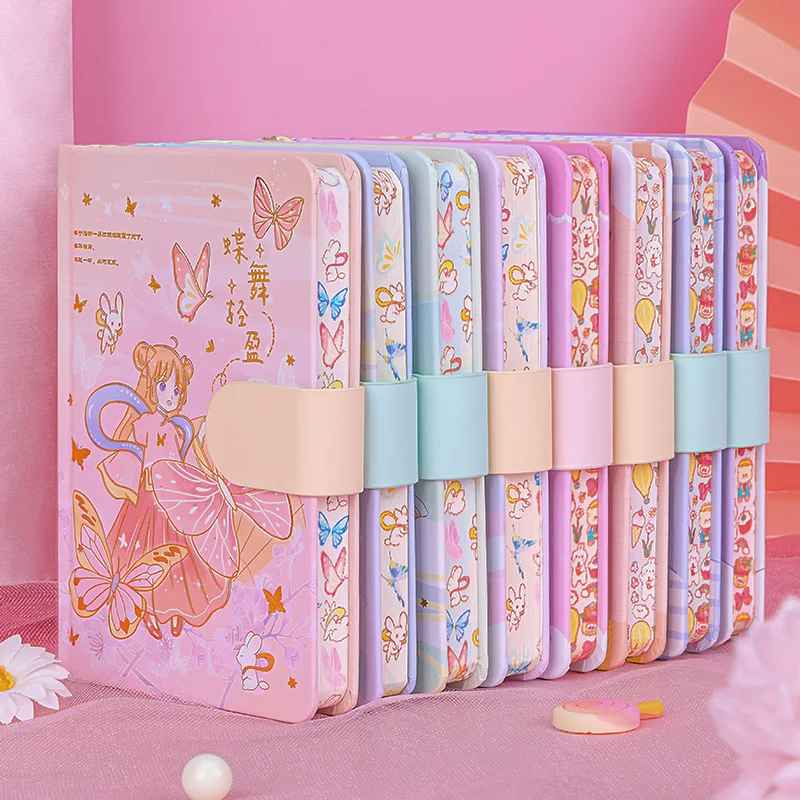 256 Pages Kawaii Student Notepad,Cartoon Color Page Illustration Magnetic Buttin Soft School Office Small Notebook