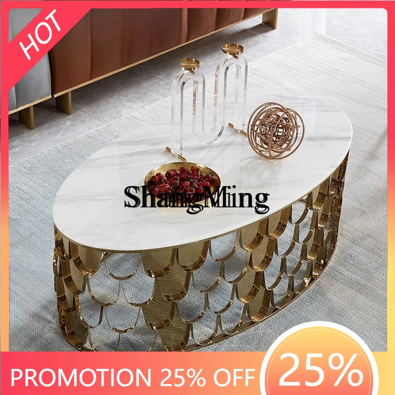

CL light luxury oval marble coffee table creative stainless steel sofa edge living room