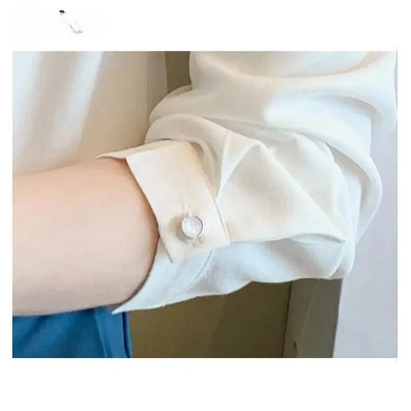 Camisa de gasa blanca de primavera para mujer, Tops de manga larga con cuello en V, camisas 2025, blusas ZT113