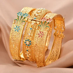 Dubai 24K Gold Color Bangles For Women Indian African Bracelets Charm Wedding Ethiopian Arabic Hand Jewelry Party Gifts