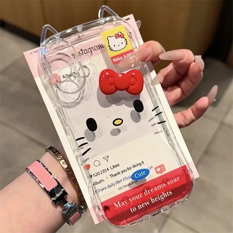 

New Kawaii Sanrio Hello Kitty Cat Head Design All Inclusive Transparent High-value Phone Casefor iPhone16 15 14 13 12 11 Pro Max