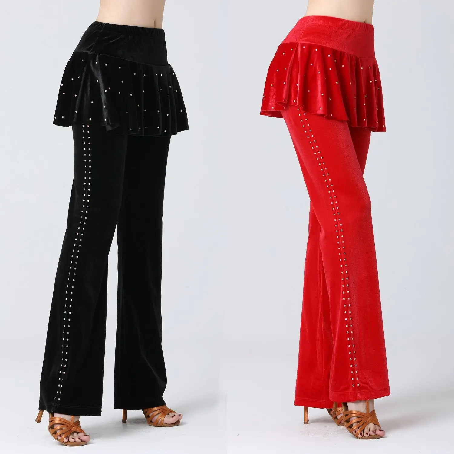 New Square Dance Dress Pants Gold Velvet Hot Stamping Dance Pants One-piece Slimming Micro Trumpet Dance Pants for Women M115