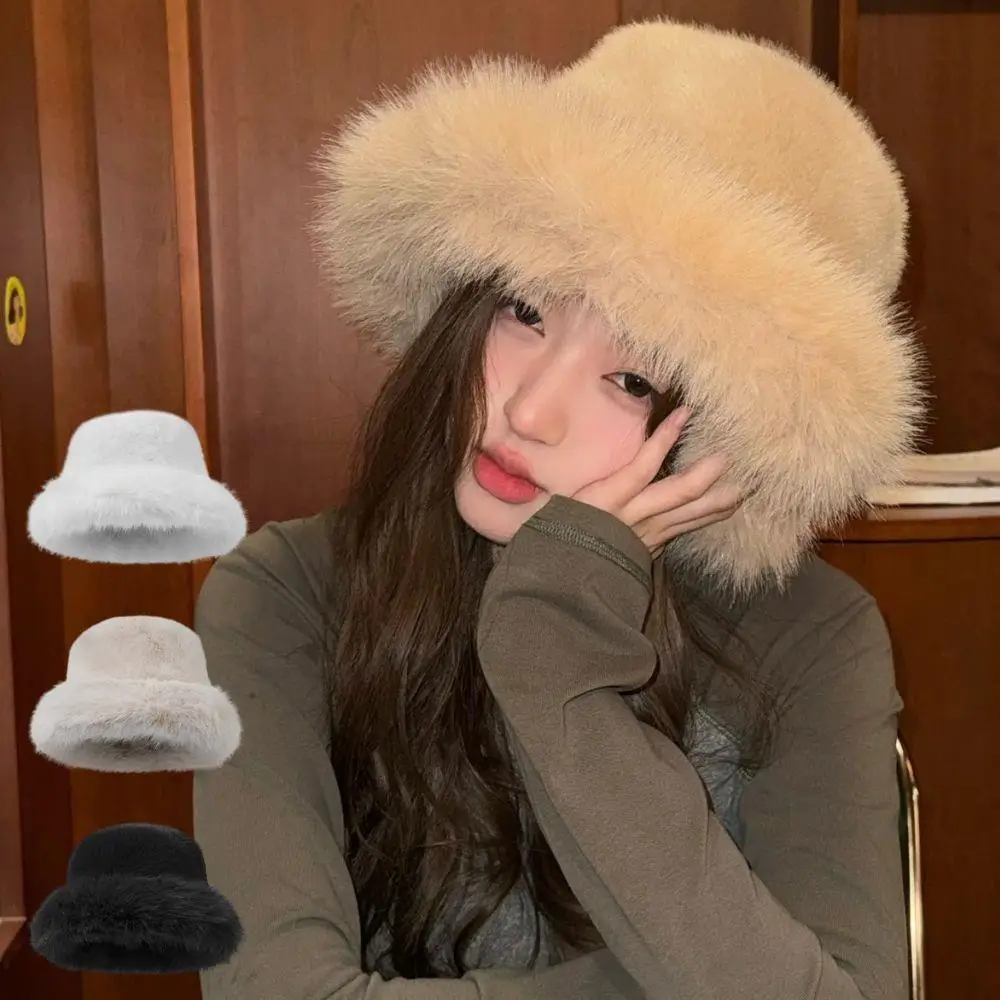 Chapeau seau en fourrure moelleuse pour femmes, chapeau de pêcheur doux et moelleux, Protection des oreilles épaisse, chapeau d'hiver pour femmes, casquette Panama pour journée froide et enneigée