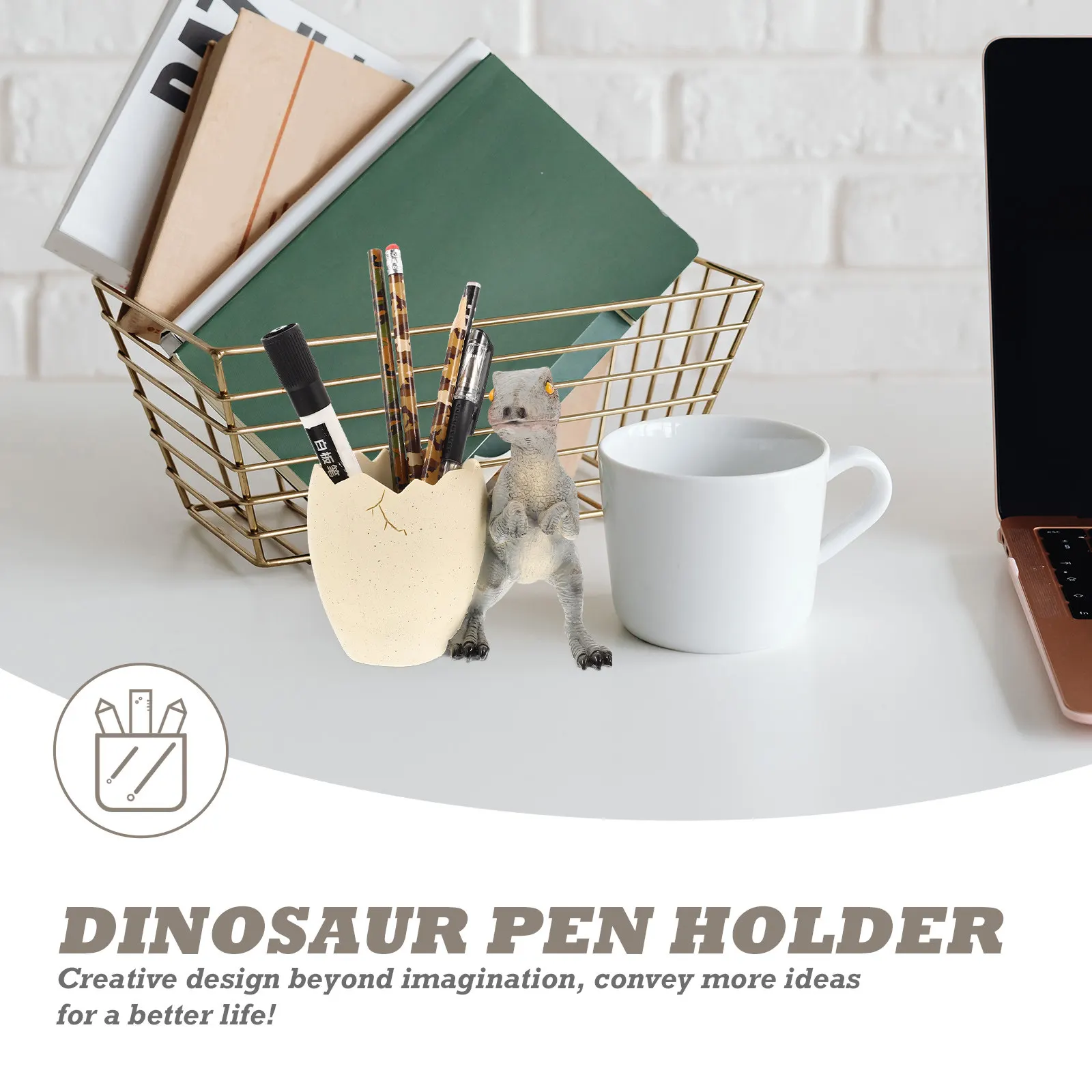 

Cartoon Dinosaur Egg Resin Pen Holder Desktop Stationery Organizer Pen Storage Shelf Pencil Container Desk Organizer