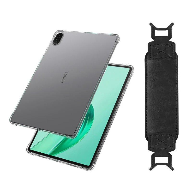 

2-в-1 для Honor Pad X8a NDL-W09 NDL-L09 11-дюймовый планшетный ПК, прозрачный противоударный чехол из ТПУ + защитный ремешок на руку (черный)