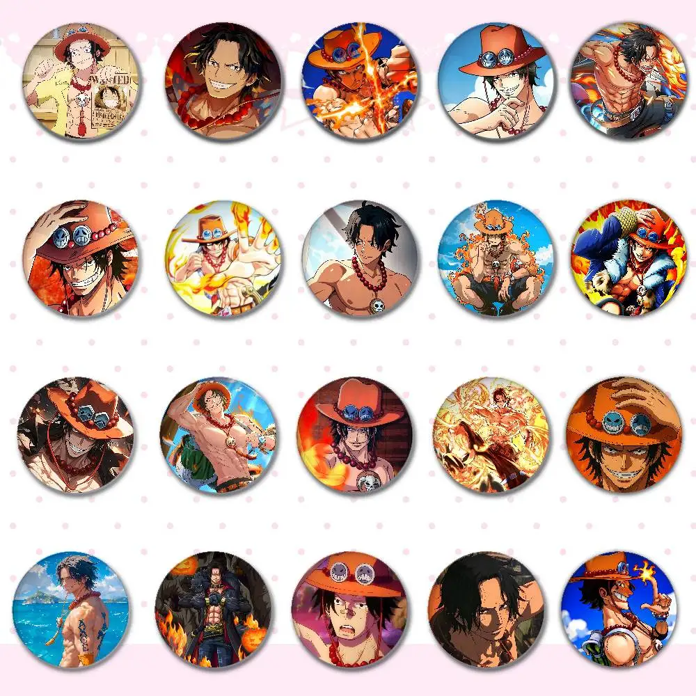 One Piece Portgas D. Ace Badges Round Brooch Cute Cartoon Idol Cosplay Badges DIY Backpack Clothing Jewelry Pins