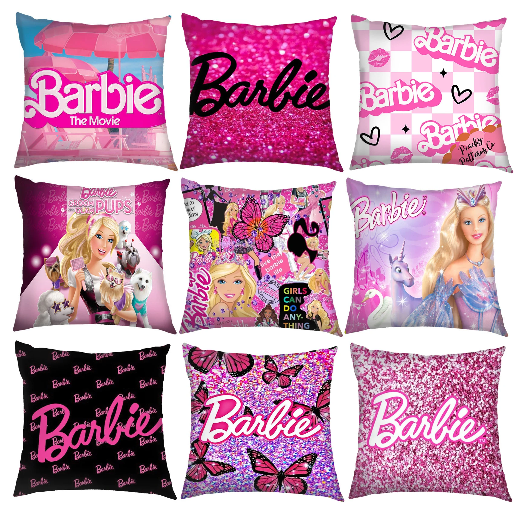 45*45cm Fashion Barbie Cushions Covers kawaii Anime Cartoon Pillows Square Pillowcase Short Plush Pillow Case Birthday Gifts