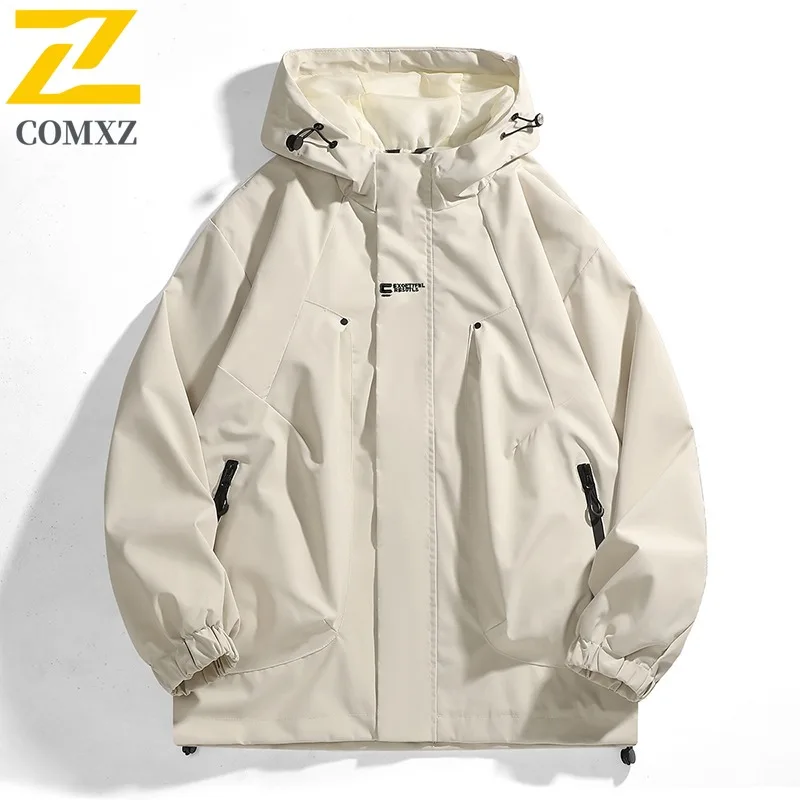 

COMXZ Men Jacket Solid Color Waterproof Windproof Outdoor Hiking Travel Camping Rider Jacket Autumn Trendy Stormcoat Jacket