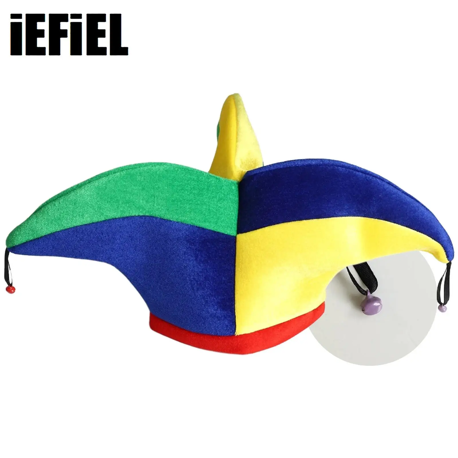 Divertido sombrero de payaso elfo, sombreros triangulares con campana para chico y adulto, accesorios de disfraces de Carnaval, accesorios de disfraz de Halloween, sombrero de bufón