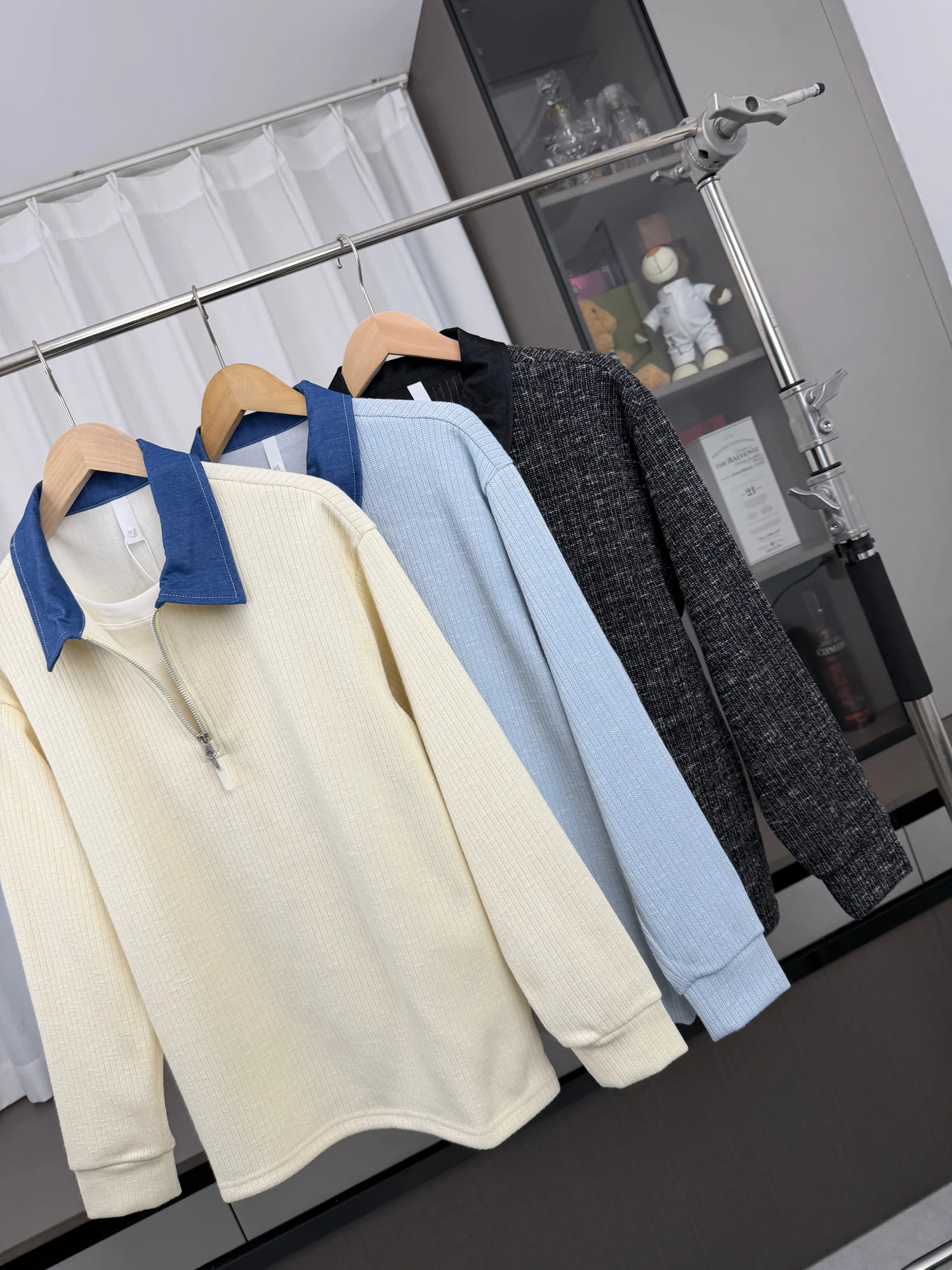 Couples Style 3D Texture Long Sleeve  Shirt Half Zipper T-Shirt Men's Fashion Urban Breathable Standard Fit Autumn Top