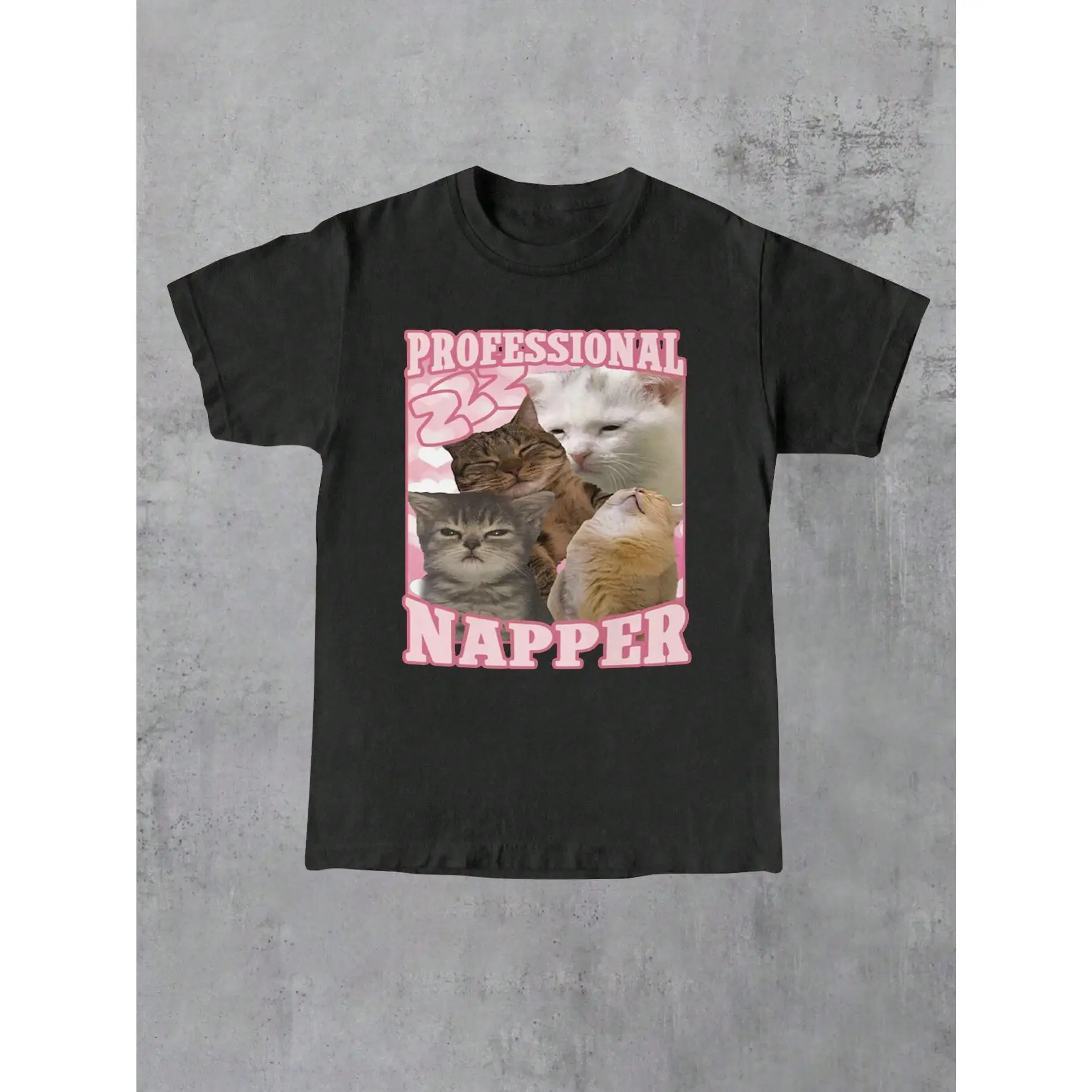 

Professional Napper T-Shirt, Funny Cat Meme Graphic Tee, Women's Cute Sleepy Kitten Top, Casual Laziness Slogan Shirt Gift