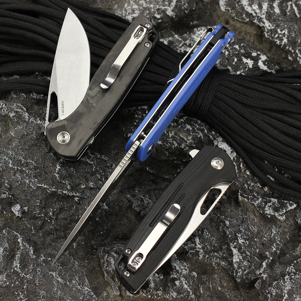 Tunafire 0045-1 Klappmesser 14C28N Stahl G10/Carbonfasergriff Taktisches Jagdmilitärmesser Outdoor EDC Taschenmesser