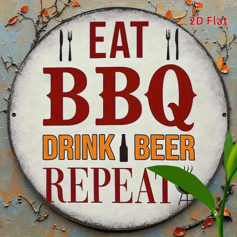 CIFBUY Eat Drink Repeat Round Metal Sign, Halloween Wall Art, Weatherproof Pre-Drilled Plaque for Bar, Garage, Home Party Decor