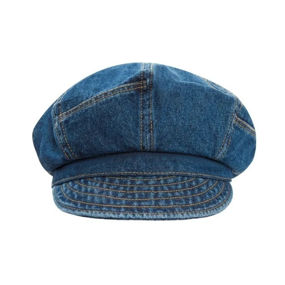 

Korean Vintage Washed Denim Beret Newsboy Cloud Octagonal Cap Artist Visor Peaked Hat Women