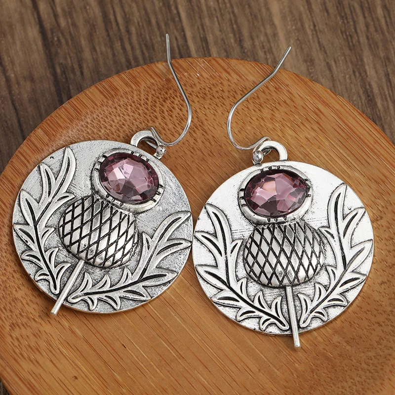 Vintage Women\'s Purple Amethyst Earrings Boho Jewelry Handmade Plants Drops Dangle Earrings