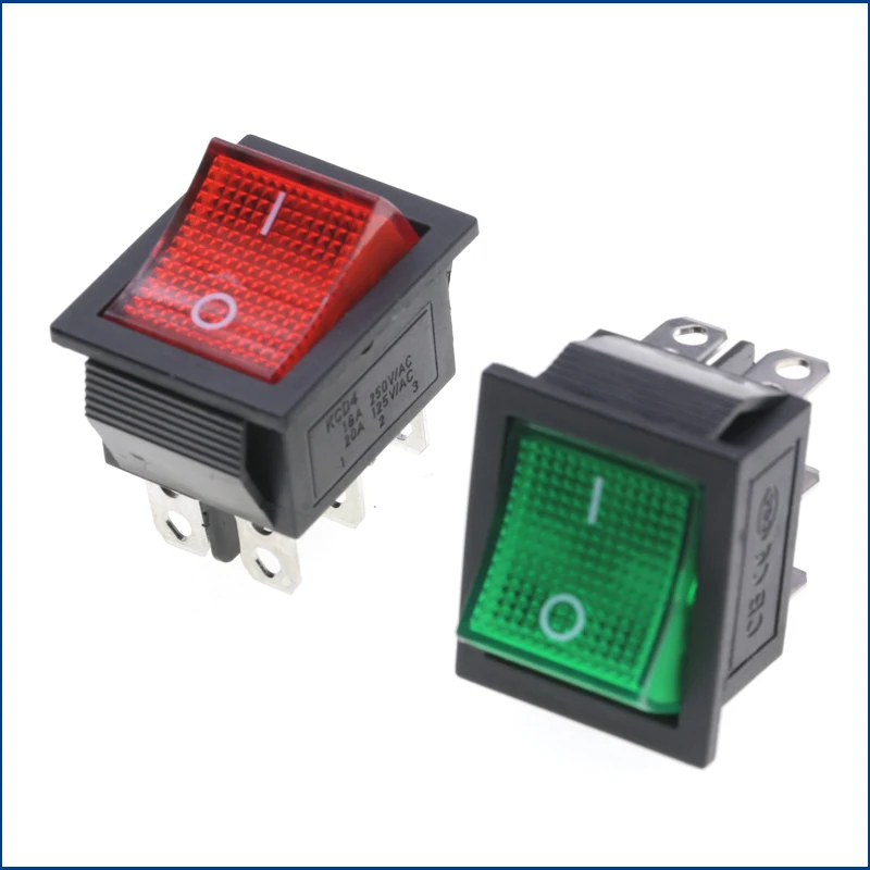 KCD4 Ship-shaped Switch, BOAT Switch, Rocker Power Button with 4 Pins and Indicator Light 16A 250V 31x25mm