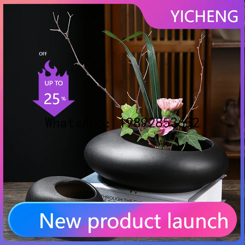 

QQ Chinese Style Flower Arrangement Ware Ceramic Flowerpot Flower Vase Bonsai Floral Accessories Jianshan Tool Home Decoration