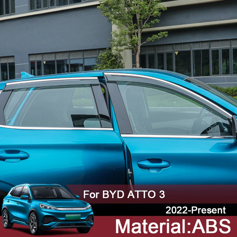 

4pcs PVC Car Windows Awnings Shelters Protection For BYD ATTO 3 2022 2023 2024 Visor Rain Sun Guard External Auto Accessories