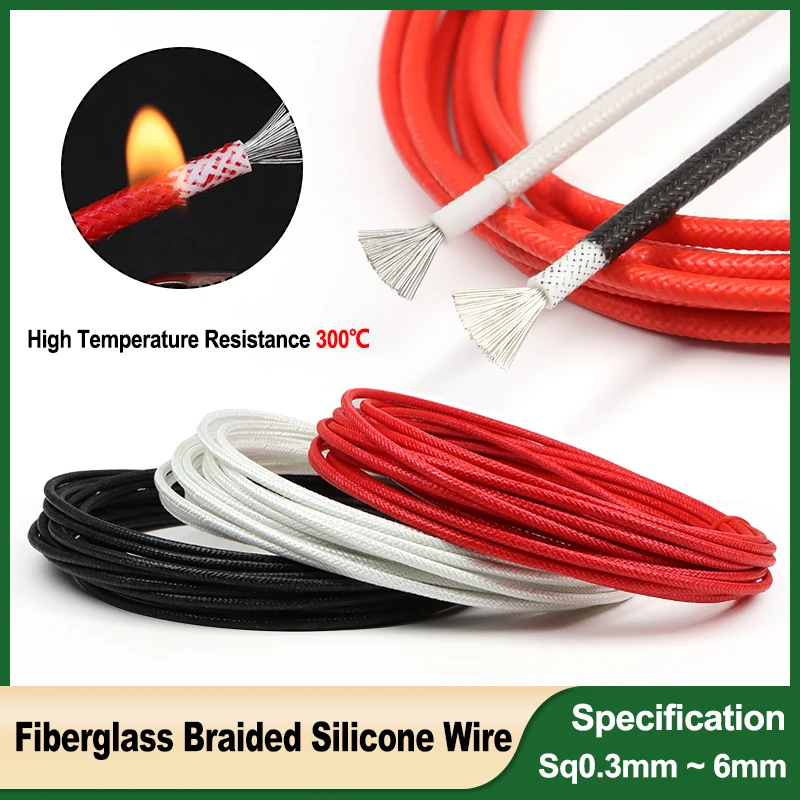 

Fiberglass Braided Silicone Wire Sq 0.3mm ~ 6mm Insulation High Temperature Resistant Copper Cable Warm Floor Heat Element Line