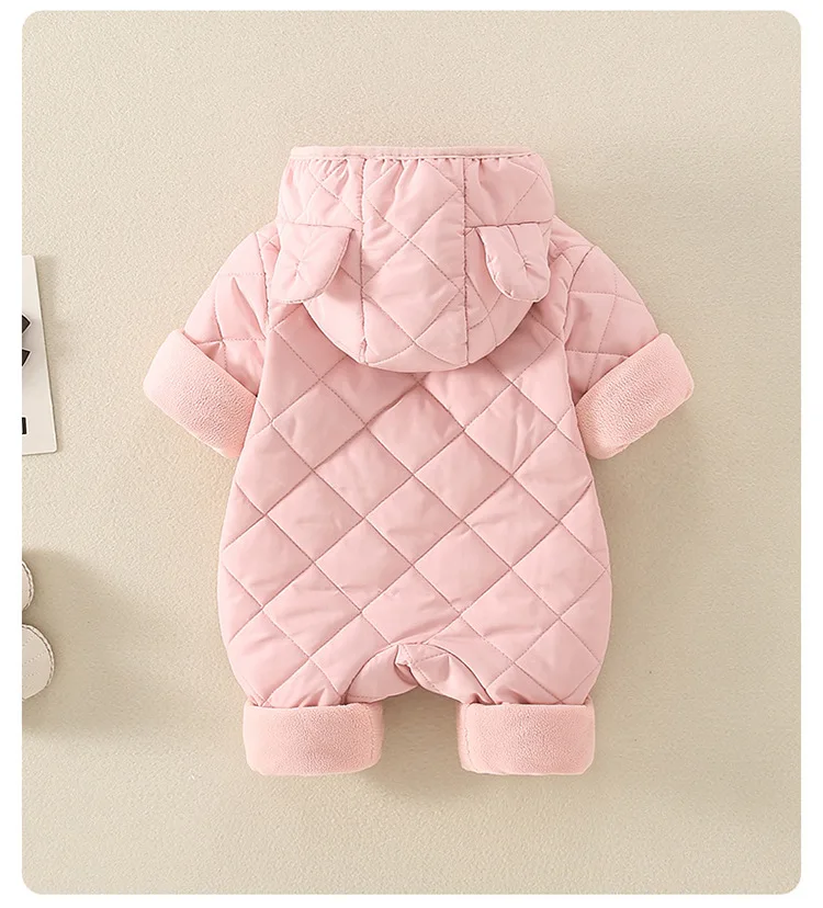 Aynigiell Spätherbst, Frühwinter Baby Overall dicke warme Säugling Kapuze in Fleece Stram pler Neugeborenen Jungen Mädchen Overalls – Detail 9