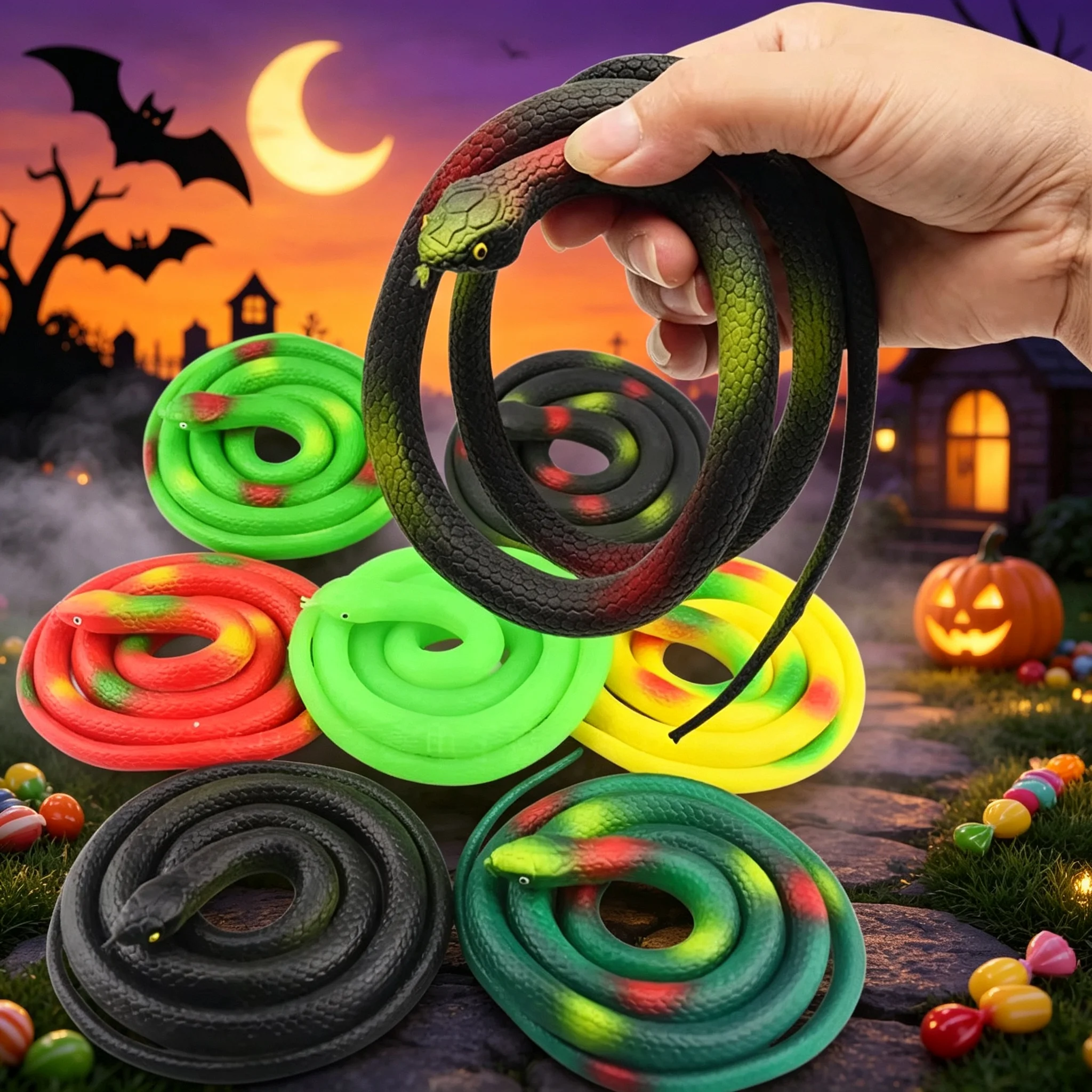 Soft Rubber Toy Snake Black Simulation Snake Realistic Halloween Garden Prank 80cm Prop Fake Snake Scary Intimidating Prank Toy