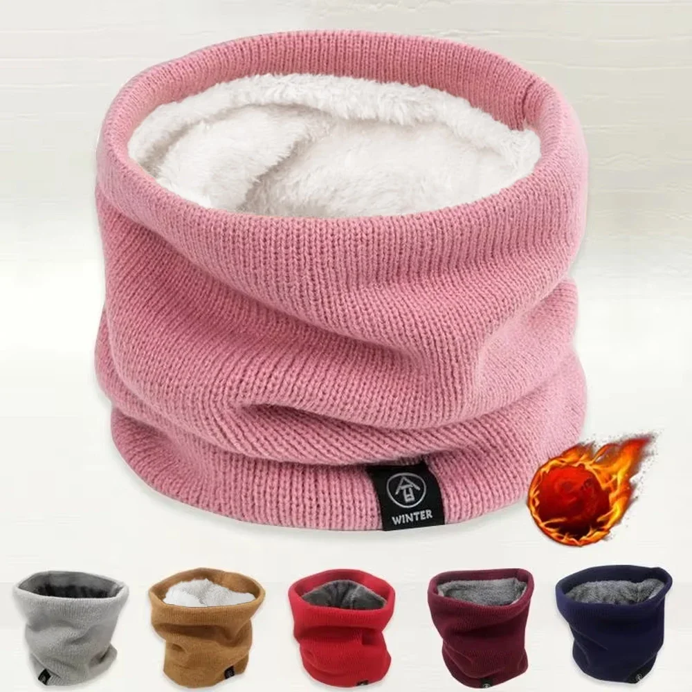 Winter Scarf Women Men Solid Knitting Collar Thick Warm Velveted Ring Scarves Neck Warmer High Quality Allmatch Muffler Ski Mask