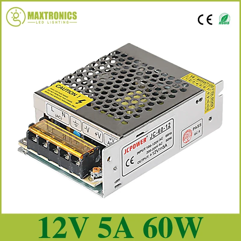 Best Quality 12V 5A 60W Regulated Switching Power Supply Driver for LED Strip Module AC 110-240V Input to DC 12V