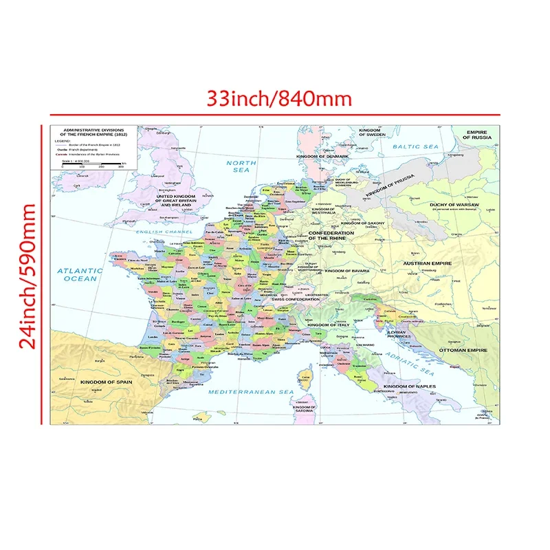 84*59cm 프랑스지도 프랑스어 1812 버전 부직포 캔버스 회화 벽 아트 포스터 교실 용품 사무실 홈 장식