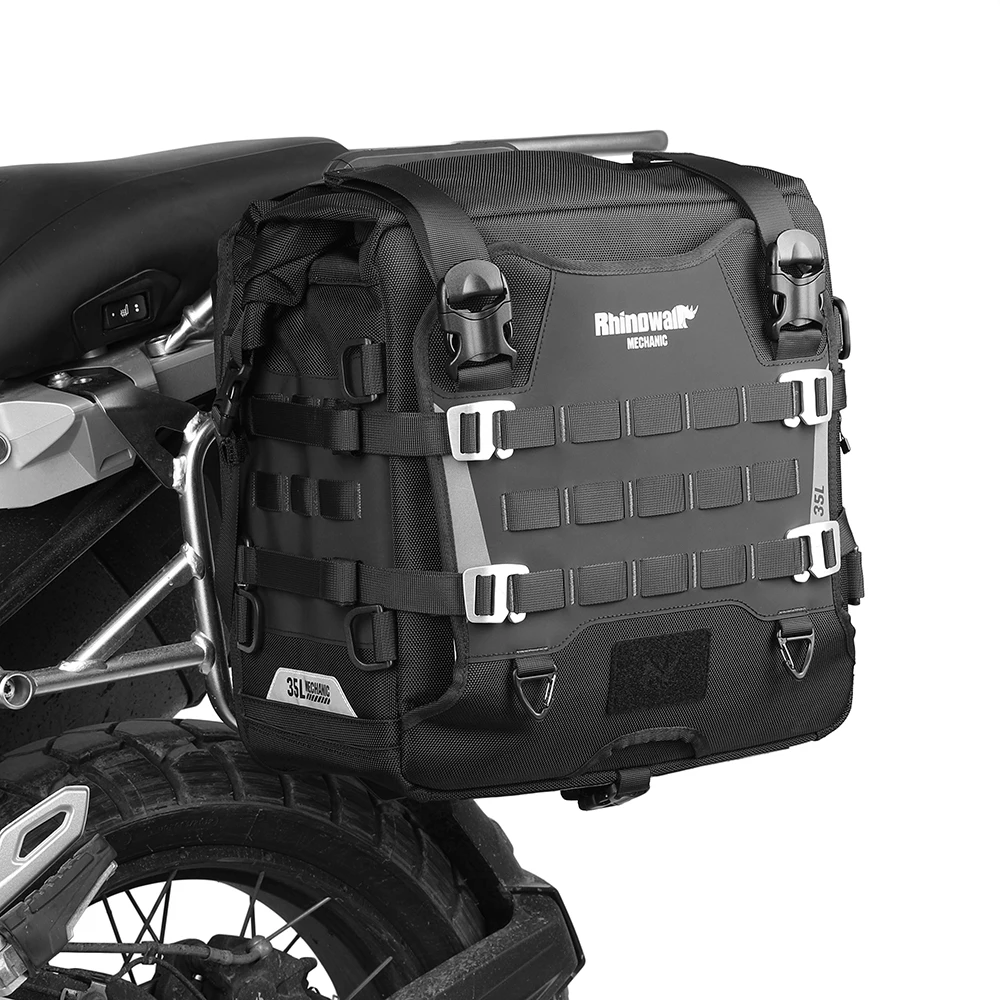 Rhinowalk 35L Motorcycle Side Bag Waterproof Quick Release MOLLE Saddlebag with Anti-Theft Lock Hole and Expandable Design