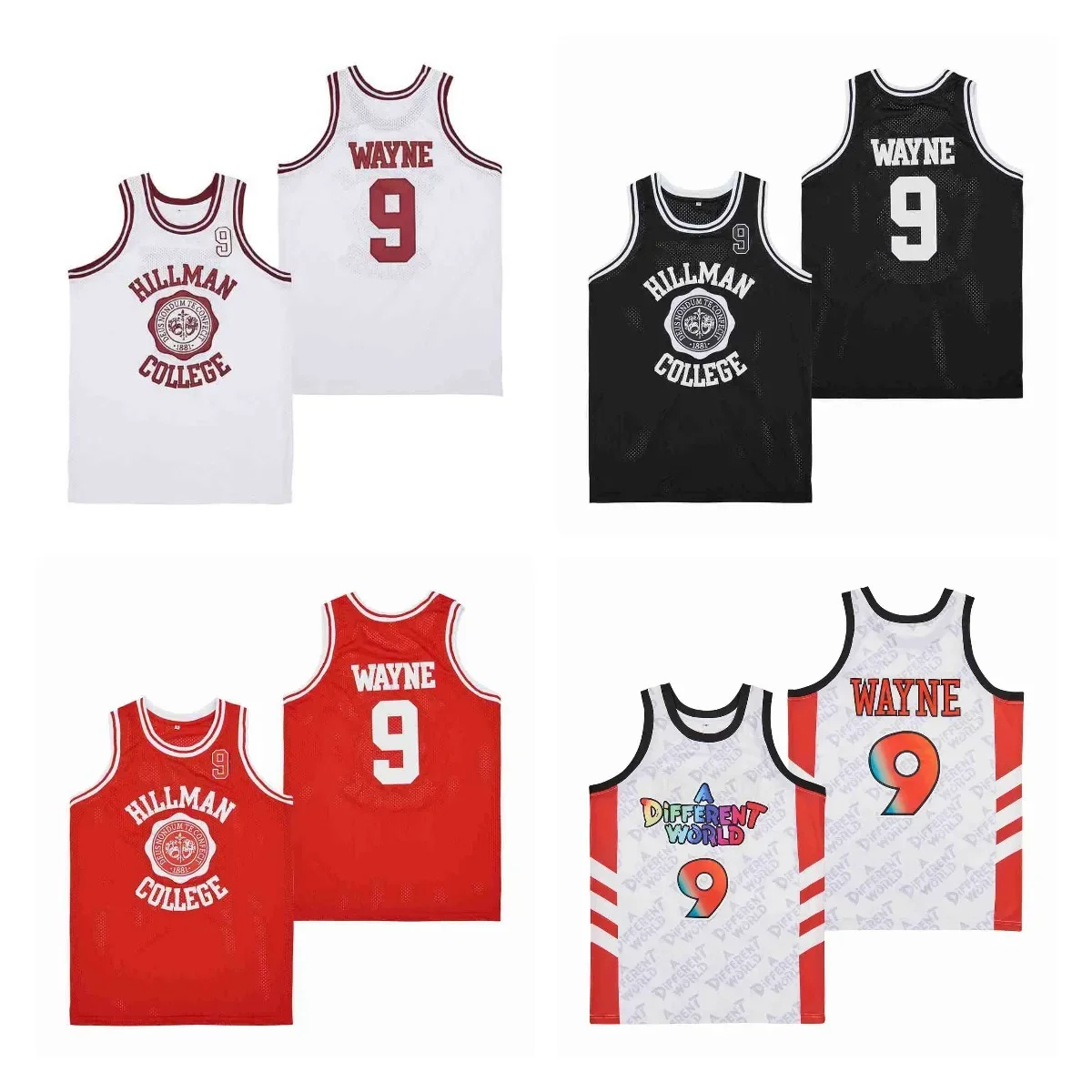 

Men Basketball Jerseys HILLMAN COLLEGE 9 DWAYNE WAYNE Jersey Sewing Embroidery High-Quality Outdoor Sports Black Red White New