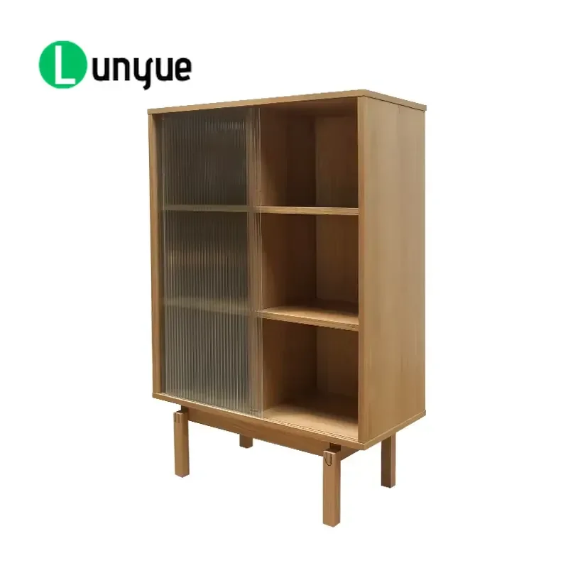 Custom Industrial Oak Veneer Sideboard with Safety Glass Door Adjustable Shelves Modern Living Room Storage Furniture Decor