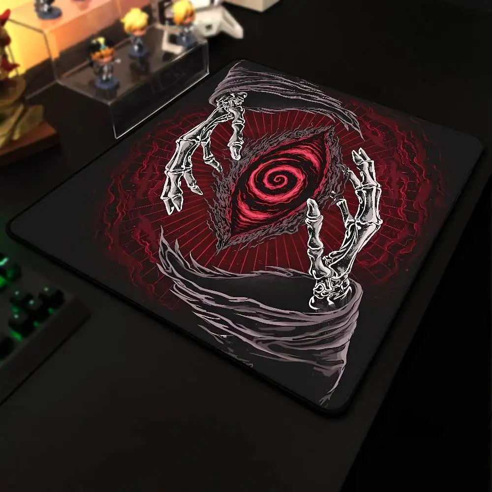 Dark Red Gothic Small Mouse Pad Mysterious Thorn Skeleton Eye Pattern Mini Desk Mat, Non‑Slip Rubber Base Laptop Gaming Desk