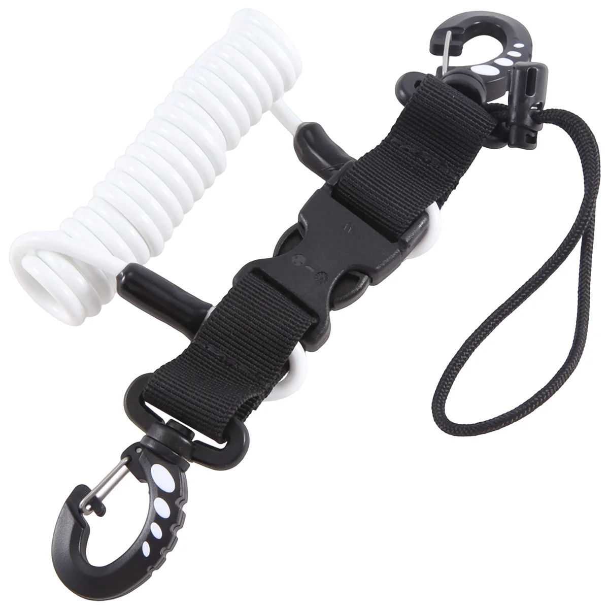 Scuba Diving Lanyard Coil Springs Camera Lanyard Spiral with Ring Dive for Dive Lights Underwater Diving Rods,White