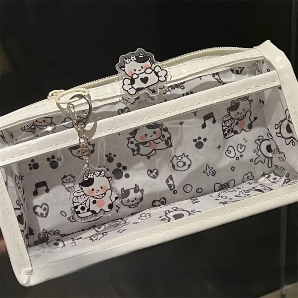 كارتون لطيف القط القوس مقلمة شفافة سعة كبيرة أكياس القلم طالب القرطاسية المنظم اللوازم المدرسية