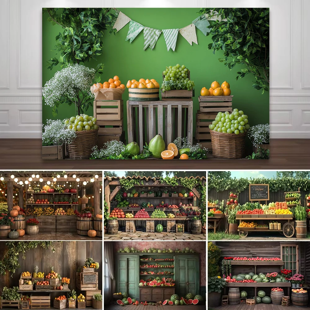 

Summer Fruit Shop Backgrounds For Photographs Balloon Watermelon Lemon Green Plant Baby Birthday Party Backdrop Decor Photozone