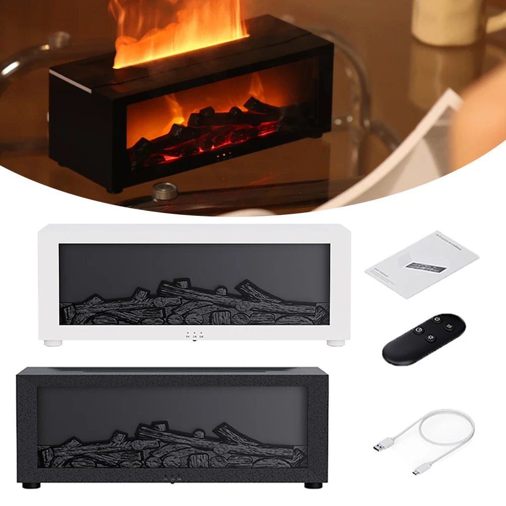 Fireplace Aroma Diffuser Creative Flame Humidifier Waterless Auto-Off Protection With Remote Realistic Fireplace Night Light