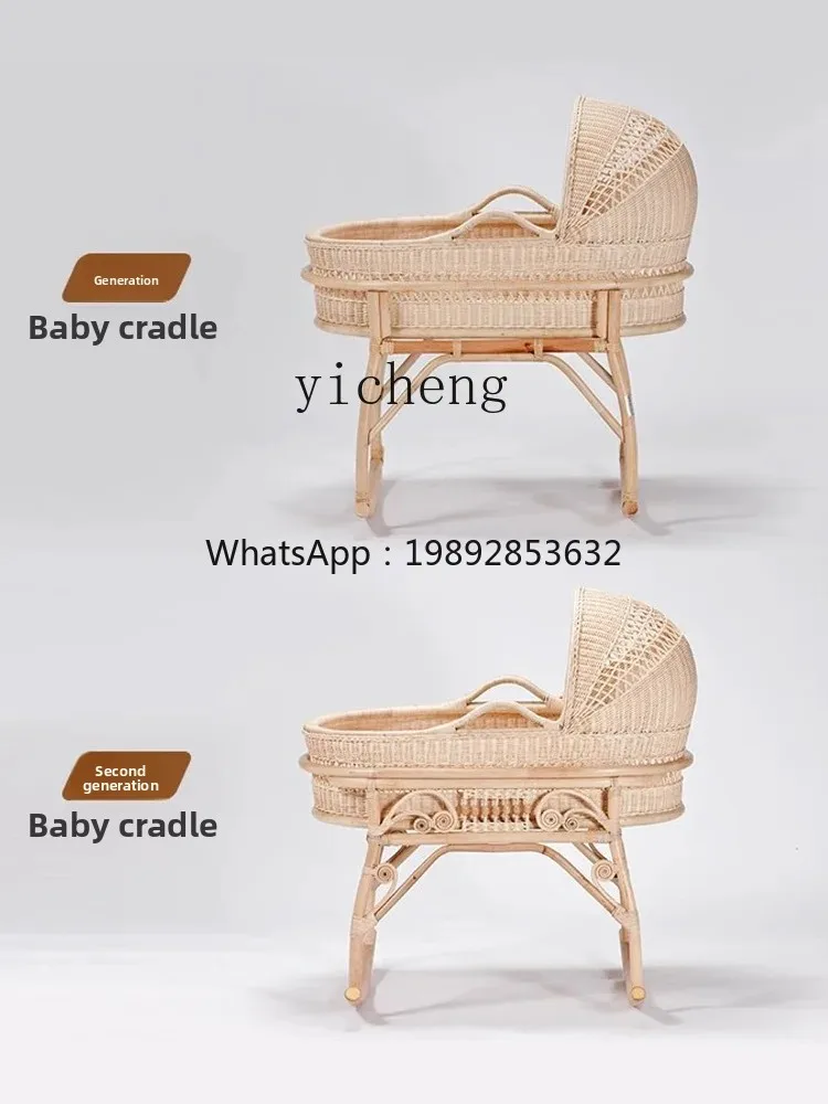 AG Rattan Berço de bebê dormindo à moda tradicional 0-2 anos de idade Cama de bebês Cama de vime real Berço móvel