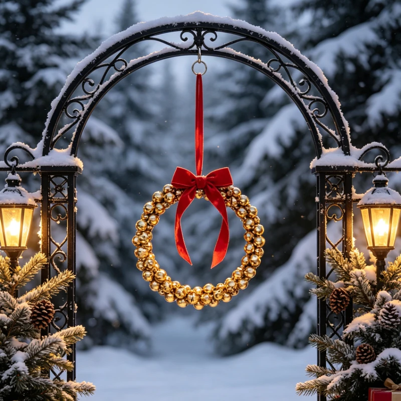 Cross wreath bell wrought iron window pendant Christmas tree pendant bow wind chime wall hanging decorative door hanging