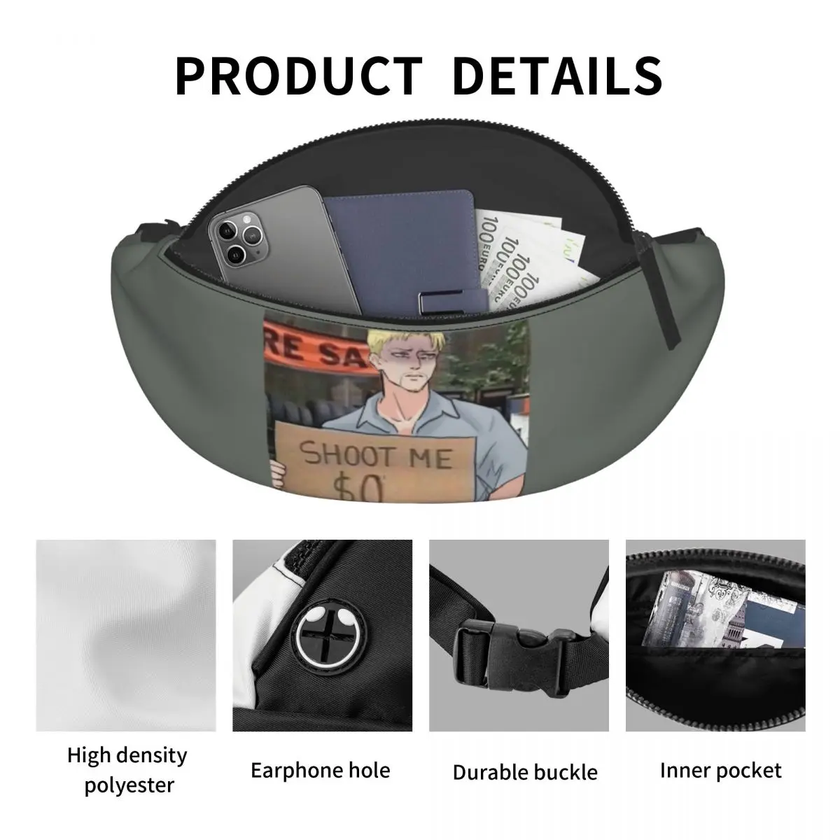 Attack On Titan Reiner Braun Fanny Pack Men Women Crossbody Adjustable Waist Bag Travel Running Phone Pouch