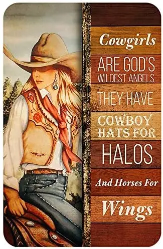 AMELIA SHARPE Tin Signs Vintage Cowgirls are Gods Wildest Angels They Have Cowboy Hats for Halos Signs for Bedroom Wall Decor Ga