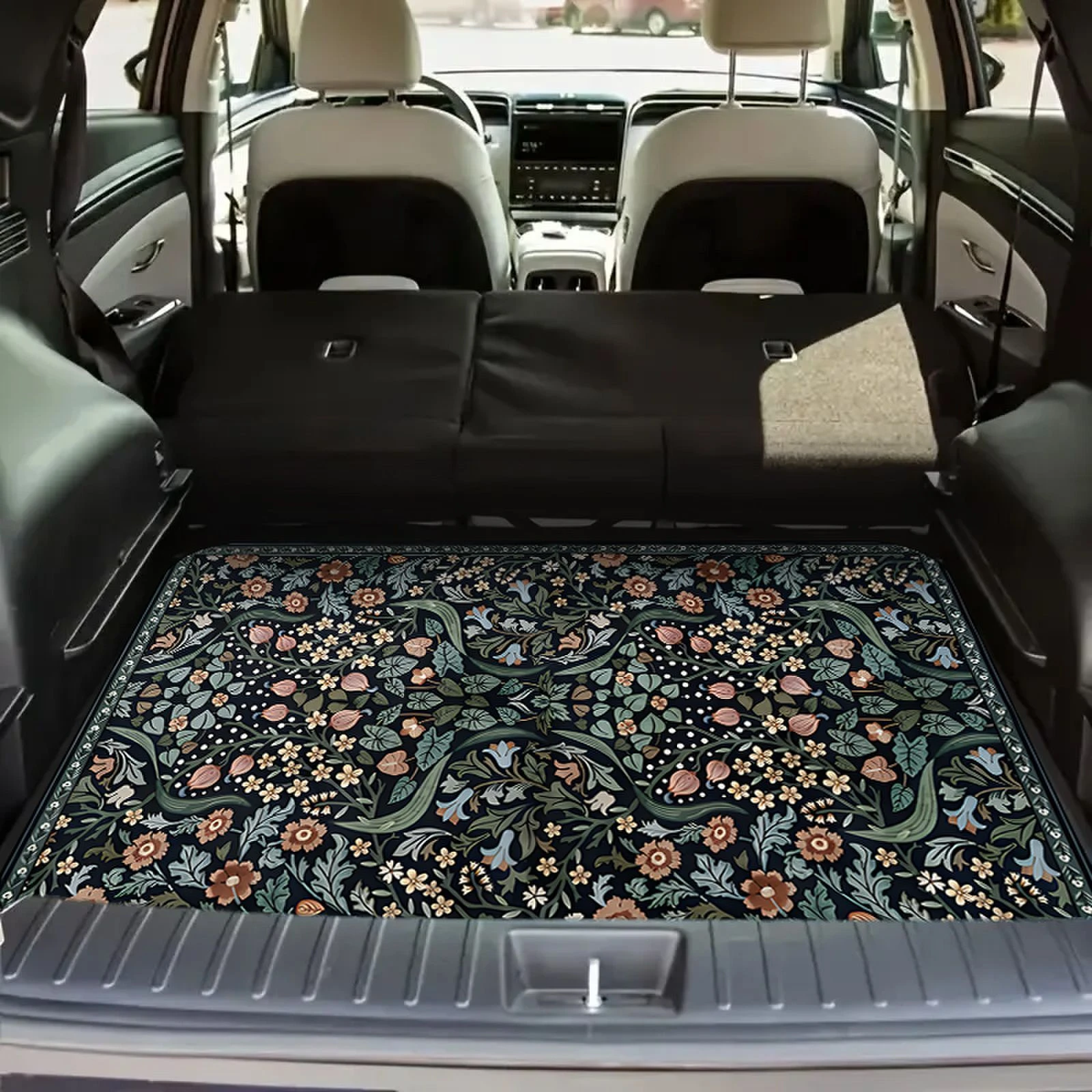 VIKAMA Retro Vine Floral Trunk Mat Wear Resistant Non Slip Universal Cargo Liner Vintage Car Decor