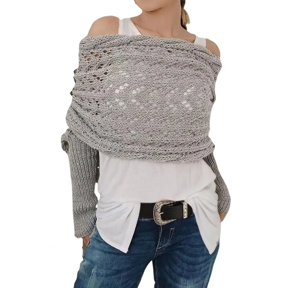 Dames wikkelstijl sjaal Boheemse stijl gebreide kabelwikkel met mouwen Multifunctionele damessjaal Sjaal Trui Hollow Twist