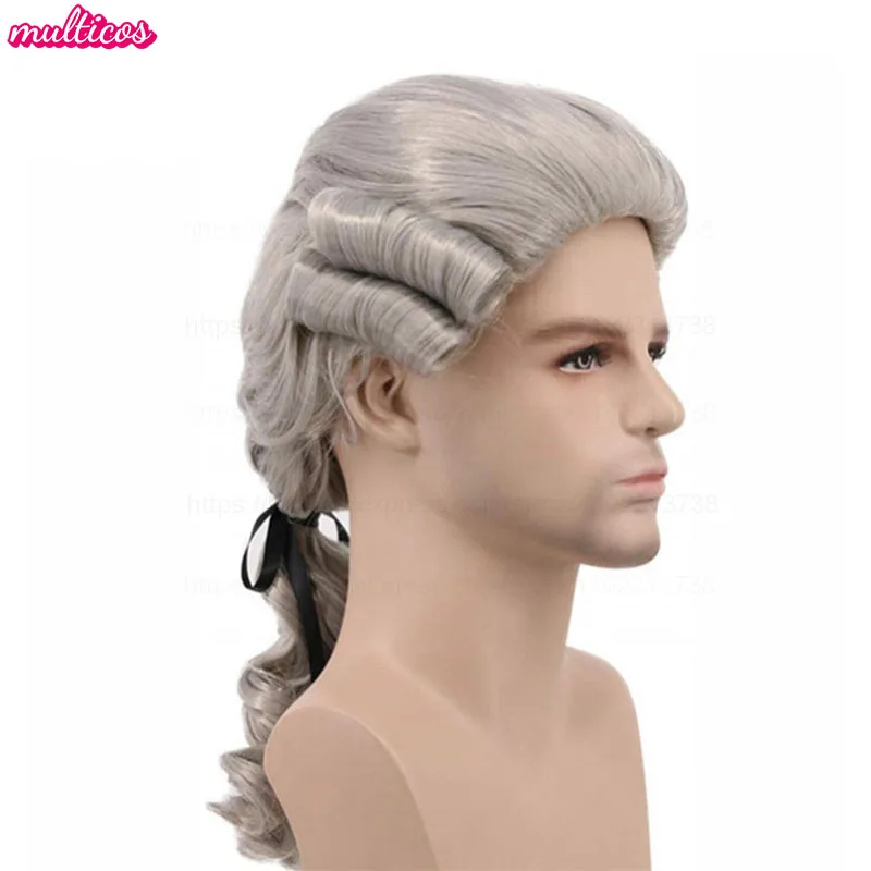 High Quality Lawyer Judge Baroque Cosplay Wig Gray White Black Beige Golden Deluxe Historical Heat Resistant Synthetic Hair Wigs