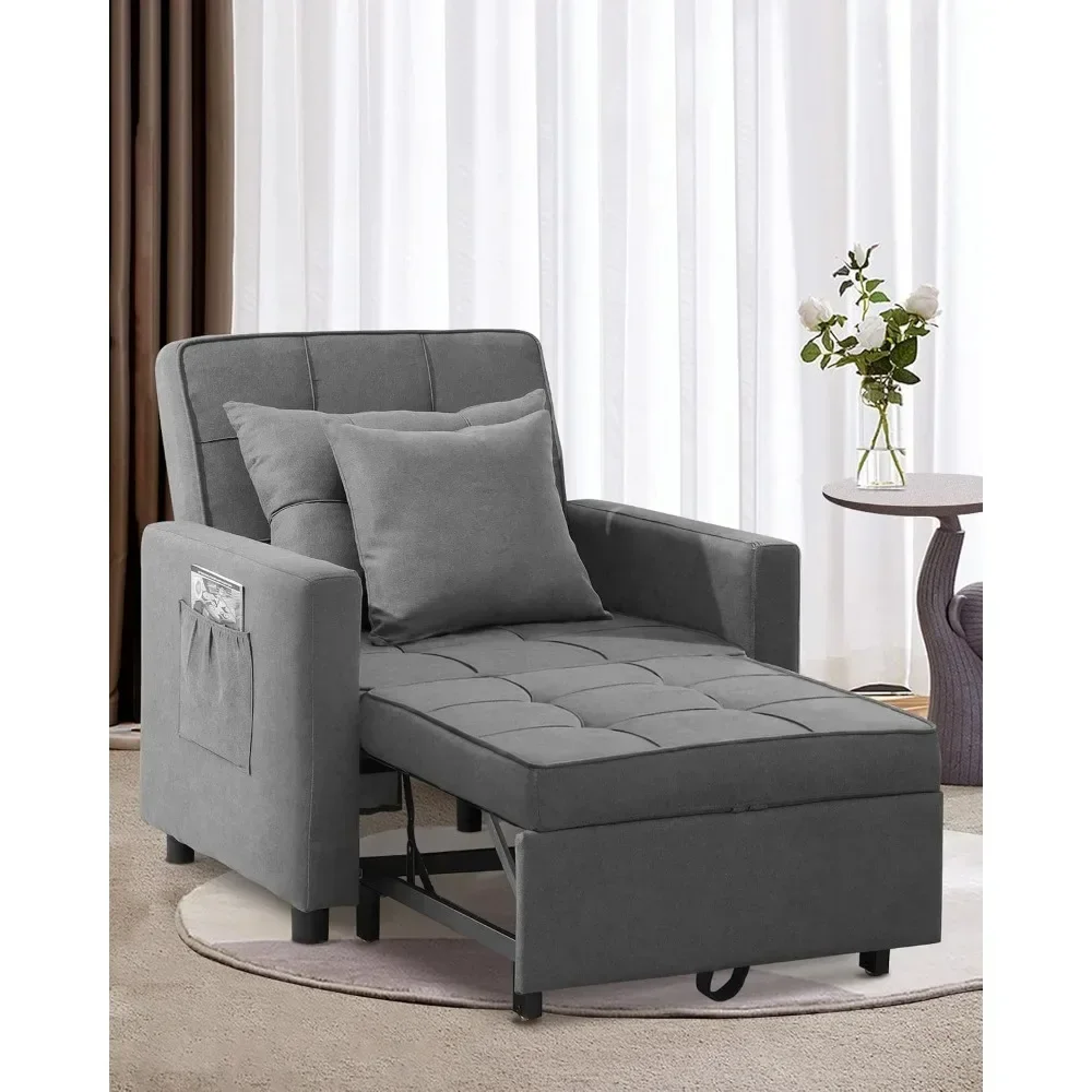 Convertible Chair Bed, Sleeper Chair Bed 3 in 1, Stepless Adjustable Backrest, Armchair, Sofa, Bed, Fleece, Single One